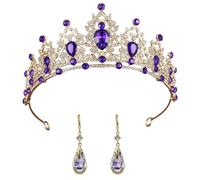 1 Bandeau Couronne En Strass, 1 Paire De Boucles D'Oreilles En Strass, Accessoires Pour Cheveux De Filles, Boucles D'Oreilles Pendantes, Bandeau Reine, Accessoires Vestimentaires De Fête