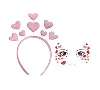 1 Bandeau D'Amour Rose Et Autocollant 1 Visage, Accessoires De Vêtements De Fête, Bandeau Mignon Doux, Bandeau Brillant.