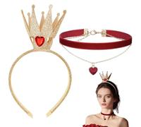 1 Bandeau En Diamant Rouge Et 1 Collier Rouge, Coiffe De Couronne En Trois Dimensions, Bijoux Exquis De Style Princesse, Adaptés Aux Fêtes D'Anniversaire, Aux Scènes De Fête De Bal.