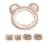 1 Bandeau En Peluche De Dessin Animé Et 4 Bracelets Mignons, Bracelets Absorbants, Produits Nettoyants Pour Le Visage Et Imperméables, Bandeaux Pour Cheveux De Soins De La Peau