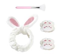 1 Bandeau En Peluche Et 1 Paire De Bracelets, Avec 1 Brosse, Jolis Bandeaux Pour Cheveux De Dessin Animé, Adaptés Au Lavage Du Visage, Aux Soins De La Peau, Au Maquillage