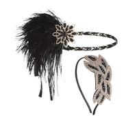 1 Bandeau En Plumes Et 1 Bandeau En Perles De Riz, Couvre-Chef Rétro, Accessoires Vestimentaires, Adaptés Aux Danses, Banquets Et Fêtes