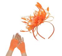 1 Bandeau En Plumes Et 1 Paire De Gants En Maille, Accessoires De Mariage, Accessoires Pour Cheveux En Maille, Accessoires Pour Cheveux Élégants, Adaptés Aux Mariages Et Aux Fêtes