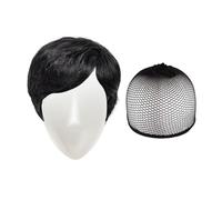 1 bandeau noir court et 1 filet à cheveux noir, cheveux courts ondulés, pour femme, cheveux courts et tendance, avec frange pleine, convient pour cosplay, fête, anniversaire