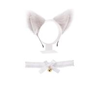 1 Bandeau Oreilles De Chat Et 1 Collier, Bandeau En Peluche Mignon, Bandeau Animal Créatif, Accessoires De Costume De Cosplay (Blanc)