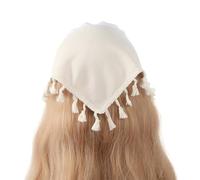 1 bandeau pour femme - Bandeau triangulaire avec pompon - Style vintage - Bandana bohème - Turban - Bandeau à cheveux - Foulard pour femmes et filles - Accessoire - Blanc