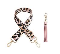 1 bandoulière en métal avec boucle en forme léopard avec 1 breloque à pompon, bandoulière rechange réglable, bandoulière sac à main, bandoulière ordinateur portable, sangles sac en nylon toile (rose)