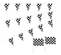 1 Bannière À Carreaux Noir Et Blanc Avec 2 Drapeaux À Carreaux Noirs Et Blancs, Fanion De Course De Formule, Décoration De Fête À Thème De Course Pour Fête, Bar, Karaoké, Courses De Chevaux.