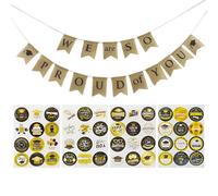 1 bannière de remise de diplôme, 8 pièces (96 pièces) autocollants de remise de diplôme, bannières « Nous sommes fiers de toi », décorations de remise de diplôme