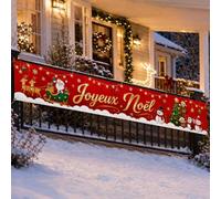 1 Banniere Noel Joyeux Noël Pour Décoration Intérieure Et Extérieure | 1 pièce de decoration noel pour mur, balcon, clôture, terrasse et espace de fête, avec motifs festifs rouges