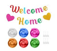 1 bannière « Welcome Home », 6 pendentifs en spirale colorés, bannière pailletée « Welcome Home Pull Flag », bannière décorative « Welcome Home »