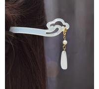 1 bâton à cheveux élégant chinois en acétate de jade pour cheveux longs, fourchette à cheveux avec pendentif fleur pompon, épingles à cheveux simples pour épingles à cheveux tressées Cheongsam