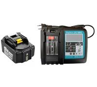 1 Batterie + 1 Chargeur, 18 V 5,0 Ah Li-ION Batterie de Rechange pour Makita BL1850B BL1840B BL1830B BL1835 BL1845 BL1815 avec Affichage LED, Chargeur DC18RC/DC18RA pour Batteries Li-ION 7,2 V-18 V