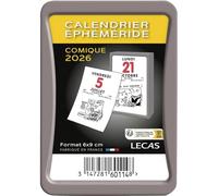 1 Bloc Calendrier Ephéméride Journalier 2026 à effeuiller - Format : 6x9cm (Comique) - Boitier beige ou anthracite - Lecas