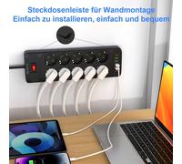 1 bloc multiprise UE, 8/10 prises de courant AC, 4 ports USB-A et 2 ports Type-C Chargeurs rapides, câble d'extension 2m, parasurtenseurs, protection contre les surtensions, interrupteur de commande p