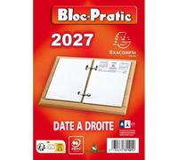 1 Bloc recharge calendrier pour éphéméride, Bloc-Pratic 2027, Date à droite - 8,2 x 12 cm, Rouge, sans Socle - Exacompta