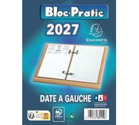 1 Bloc recharge calendrier pour éphéméride, Bloc-Pratic 2027, Date à gauche, 8,2 x 12 cm, Bleu, sans Socle - Exacompta