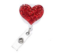 1 bobine de porte-badge rétractable avec clip de ceinture en forme de cœur pailleté Yo Yo, porte-clé pour filles, infirmières, enseignantes, étudiants - Rouge