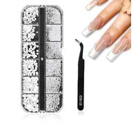1 boîte/12 Pièces de Breloques pour Ongles en Perles Blanches, Strass Ongle Nail Art de Demi-cercle, Petites Perles en Acier Inoxydable Pierre À Paillettes Deco Ongle Nail Art strass ongle nail art