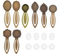 1 Boîte 16 Pièces Bricolage 8 Ensembles De Marque-Pages Vintage En Métal Bronze Antique Marque-Page Plateau De Lunette Cabochon Signets Kit De Fabrication Cabochons En Verre Transparent Marq