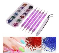 1 Boîte 2mm 3d Nail Art Decorations 12 Grilles Boîte Rectangulaire Avec 5 Pieces Stylo À Point Outil À Ongles + Pince À Epôler Costume Nail Art Decor