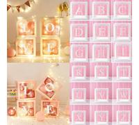 1 boîte à ballons transparente blanche avec 26 lettres, boîte décorative carrée transparente pour la décoration de mariage, de baby shower ou de fête R