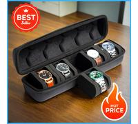 1 boîte à montres à 5 compartiments | Organiseur de voyage à coque rigide avec insert d'oreiller - Prêt à offrir (Noir), Convient pour le rangement de montres intelligentes noir