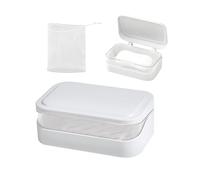 1 boîte à savon avec filet en mousse, accessoires de savon de bain, porte-savon double couche, anti-fuite, égouttoir à vaisselle (couleur crème)