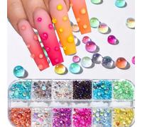 1 boîte arc-en-ciel sirène larmes Nail Art breloques Macaron bulle perles Nail Art pour l'été Aurora demi sphérique verre décorations d'ongles PH207(6Grid)