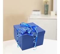 1 boîte cadeau explosion à cinq couches pré-décorée avec nœud en ruban pour anniversaire, mariage, demande en mariage, fête, souvenir, bleu