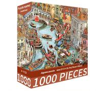 1 boîte de 1000 pièces de puzzle, thème Canal Encombré, Taille 70 cm * 50 cm, Style Peinture à l'Huile Paysage Design dessin animé, Pour Adultes Anti-Stress, Décoration Artistique, Cadeau pour Hallowe