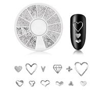 1 boîte de 12 strass pour ongles en alliage avec cœur creux en alliage d'argent