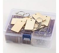 1 boîte de 120/150/300 pièces (ou 1 paquet de 30/60/90 pièces) Ensemble de pendentifs porte-clés en bois brut, blocs de bois rectangulaires avec anneaux pour artisanat de porte-clés DIY, convient pour