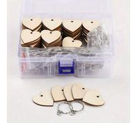 1 boîte de 150/300 pièces Kits de porte-clés pendentifs en bois en forme de cœur DIY, pendentifs de porte-clés non finis, avec anneaux - blocs de bois rectangulaires utilisés pour personnaliser les po