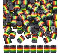 1 boîte de 200 perles rasta rayées de 8 mm, opaques, africaines, jamaïcaines, cylindriques, noires, rouges, vertes et jaunes, for la fabrication de bijoux, bracelets, colliers, loisirs créatifs