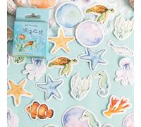 1 boîte de 46 feuilles d'autocollants thème océanique de 1,73 po x 1,73 po, comprenant des autocollants d'étoiles de mer, d'hippocampes, de perles et de coraux, convenant au scrapbooking, à la décorat