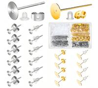 1 boîte de 600 pièces de tiges et de fermoirs de boucles d'oreilles en acier inoxydable hypoallergénique, kit de fabrication de boucles d'oreilles à tige pour la fabrication de bijoux Taille UniqueAci
