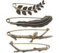 1 boîte de 8 épingles à revers vintage en bronze antique - Broche de sécurité - Grande feuille - Plume - Branche d'oiseau - Pour homme et femme - Décoration pour manteaux, vestes, chapeaux, sacs,