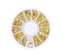 1 boîte de breloques pour ongles dorées mélangées - Clous à ongles dorés - Strass étincelants - Rivets métalliques creux - Lune - Étoile - Cœurs - Perles artificielles en forme de cœur - DIY -