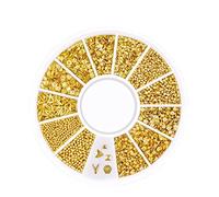 1 boîte de breloques pour ongles en or Strass étincelants Rivets en métal Breloques creuses en forme de lune et d'étoile Perles artificielles en forme de cœur Décoration d'ongles 3D