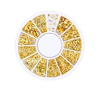 1 boîte de breloques pour ongles en or Strass étincelants Rivets en métal Breloques creuses en forme de lune et d'étoile Perles artificielles en forme de cœur Décoration d'ongles 3D