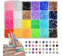 1 boîte de décorations d'art pour ongles en strass ABS coloré de 3 mm, mélange aléatoire. 24 couleurs de diamants plats avec pinces, convient pour la manucure, les vêtements, la décoration de tissus, 