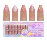 1 Boîte De Faux Ongles À Pointe Française Couleur Chair Pression Gels Souples Couverture Complète Artificielle Coller