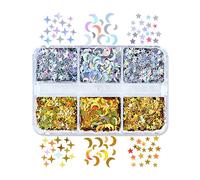 1 boîte de paillettes colorées en forme de lune et d'étoiles pour manucure, accessoires pour ongles de printemps, paillettes brillantes pour remplissage de pigments en résine