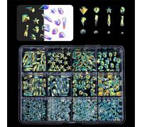 1 boîte de pendentifs 3D pour ongles - Dos plat - Strass - Différentes tailles - Décoration d'ongles en verre