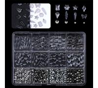 1 boîte de pendentifs 3D pour ongles - Dos plat - Strass - Différentes tailles - Décoration d'ongles en verre