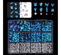 1 boîte de pendentifs 3D pour ongles - Dos plat - Strass - Différentes tailles - Décoration d'ongles en verre