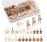1 boîte de punaises en bois assorties, comprenant des clous carrés, des clous en croix et des clous cylindriques, pour fixer des photos, des cartes postales retour à l'école, fournitures scolaires Aci