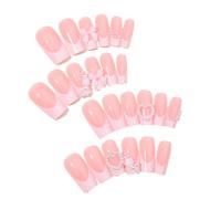 1 boîte French Tip Faux ongles cercueil Press On Nails Couverture complète Ongles artificiels avec perles pour femme