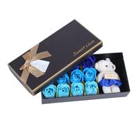 1 Boîte Rose Fleur Savon Boîte Cadeau Pour Le Bain-Parfait Saint Valentin Cadeau Avec Un Ours Pour Mère Femme Ou Petite Amie (Bleu Dégradé
